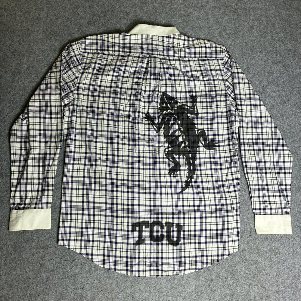 Tommy Hilfiger Button Down Men XL White Navy Good TCU Horned Frogs Custom Plaid